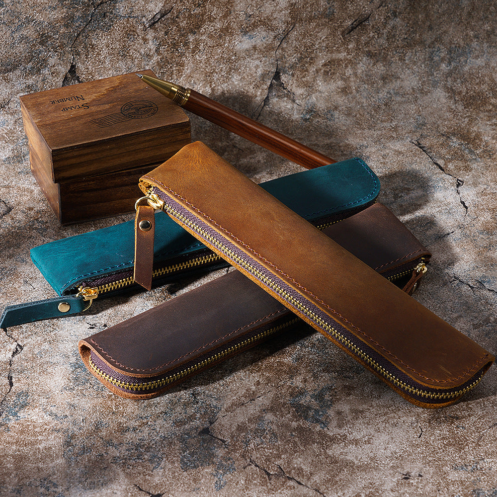 Leather Zipper Pencil Case | Slim & Lightweight Pen Pouch