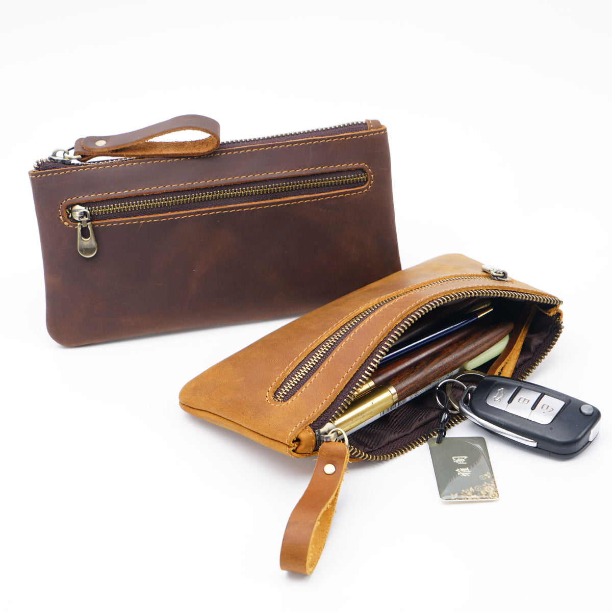 Leather Portable Zipper Pencil Case & Organizer Pouch