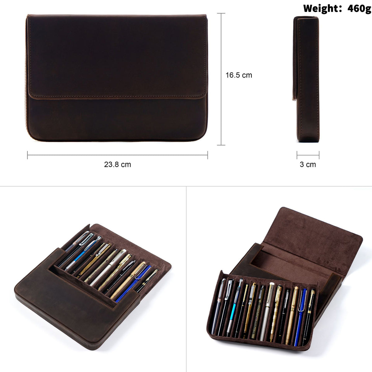 Slide & Snap — Leather 12-Slot Pen Case