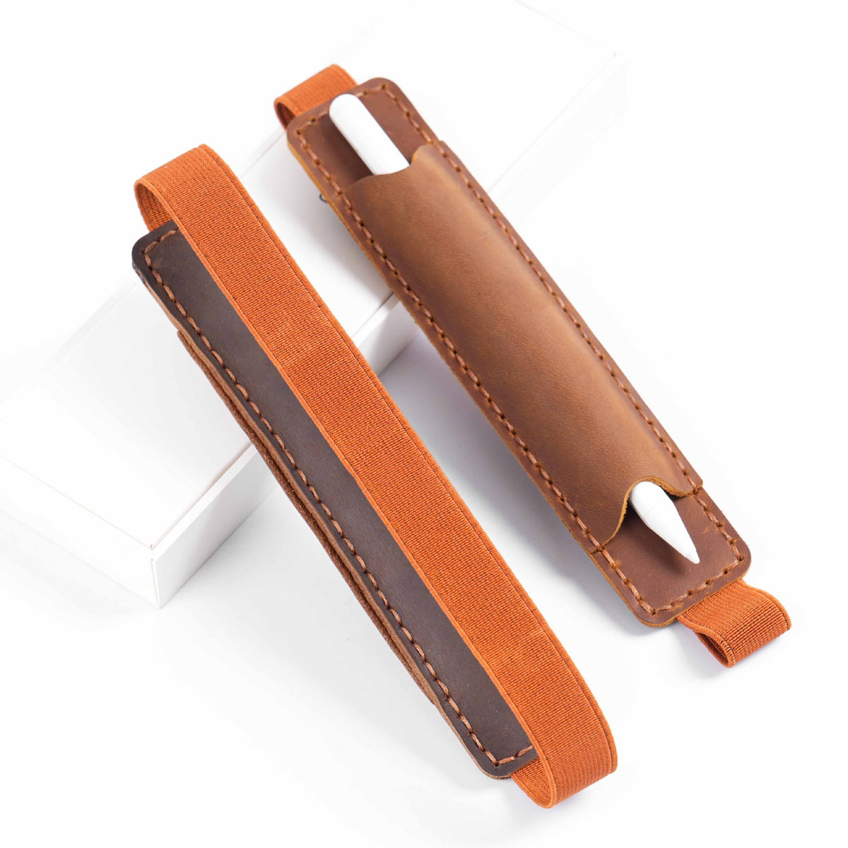 Single Leather Pen Sleeve with Elastic Band