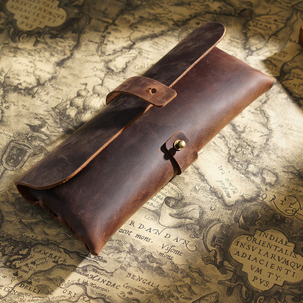 Vintage Leather Pen Case — Pencil Pouch & Eyeglass Holder