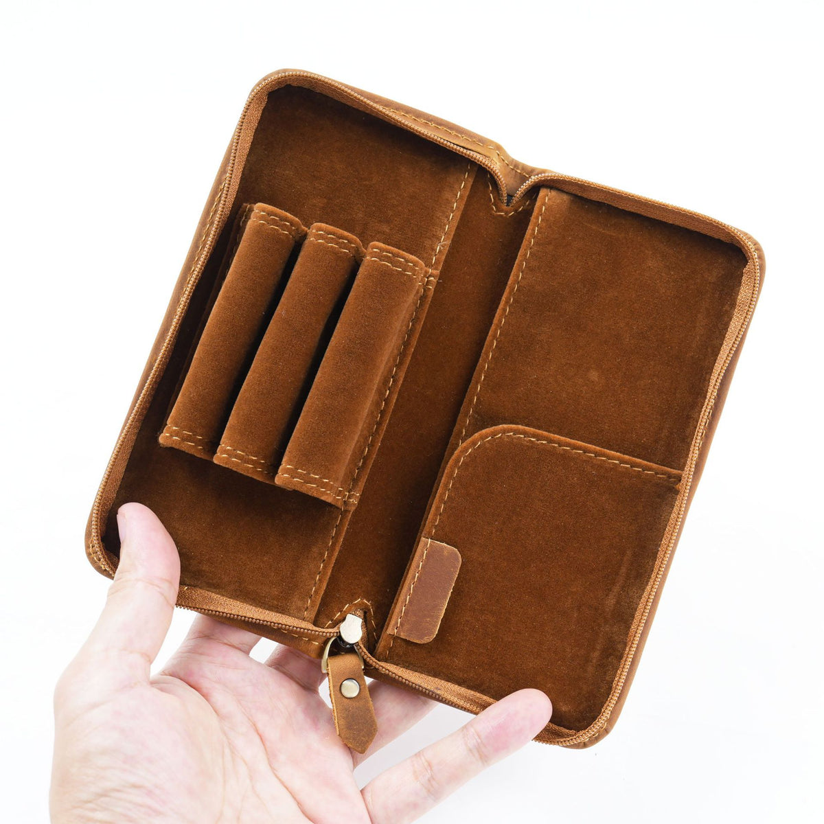 3-Slot -Leather Pen Case with Card & Receipt Pockets