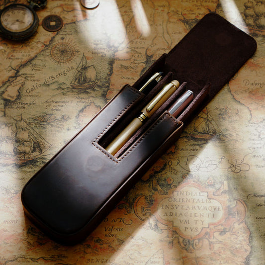 3-Slot Leather Magnetic Drawer Pen Case