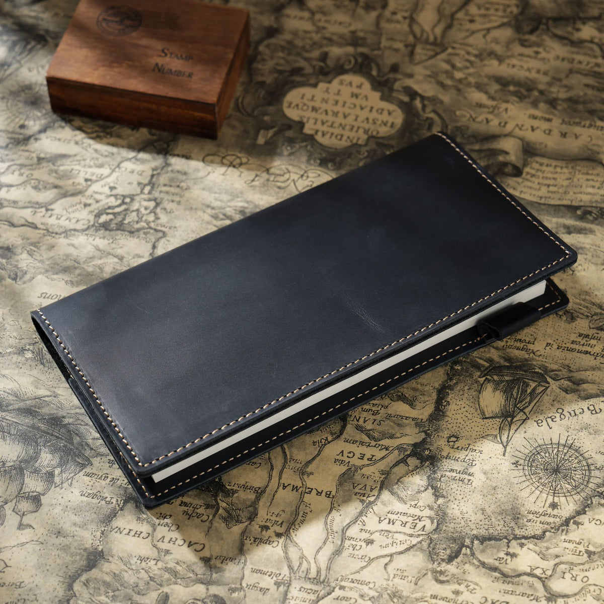 Ink & Wander — Full-Grain Cowhide Leather Pocket Notebook with Pen Holder