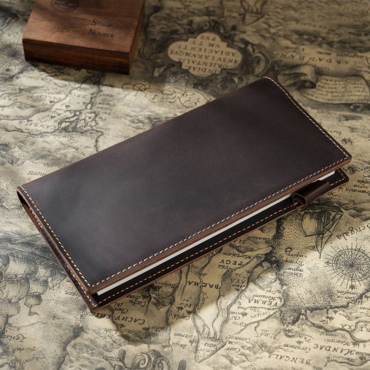 Ink & Wander — Full-Grain Cowhide Leather Pocket Notebook with Pen Holder