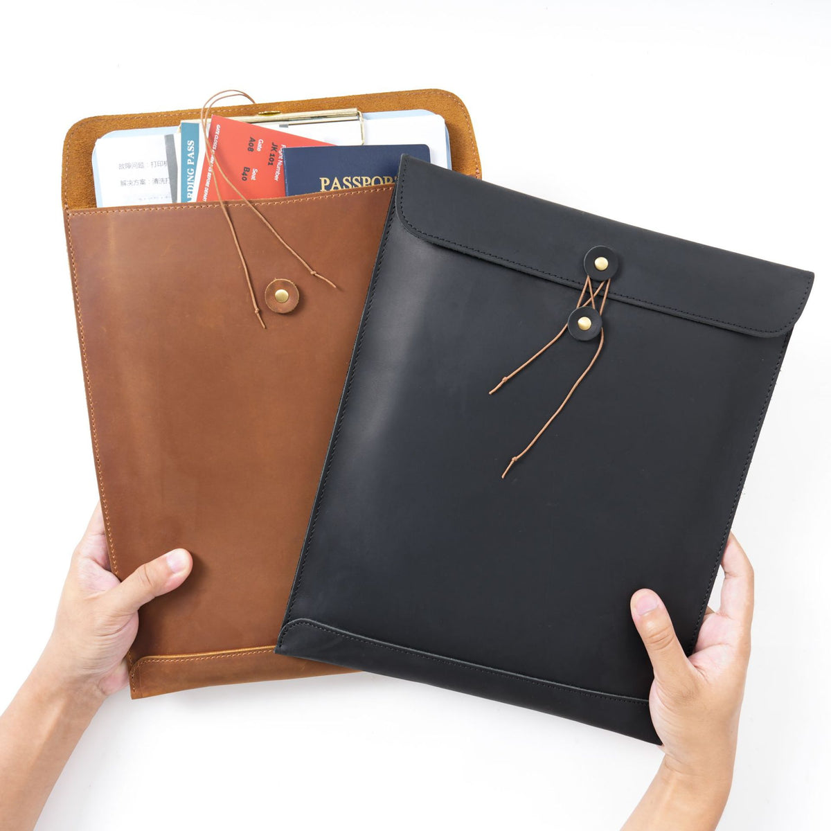 Genuine Leather A4 Document Folder – Large Capacity File Organizer