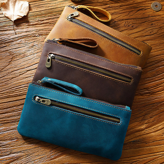 Leather Portable Zipper Pencil Case & Organizer Pouch