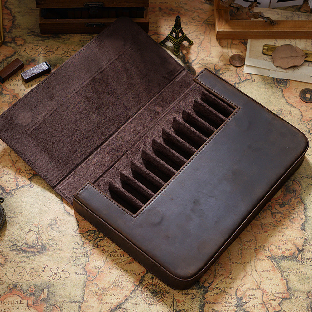 Slide & Snap —  Leather 12-Slot Pen Case