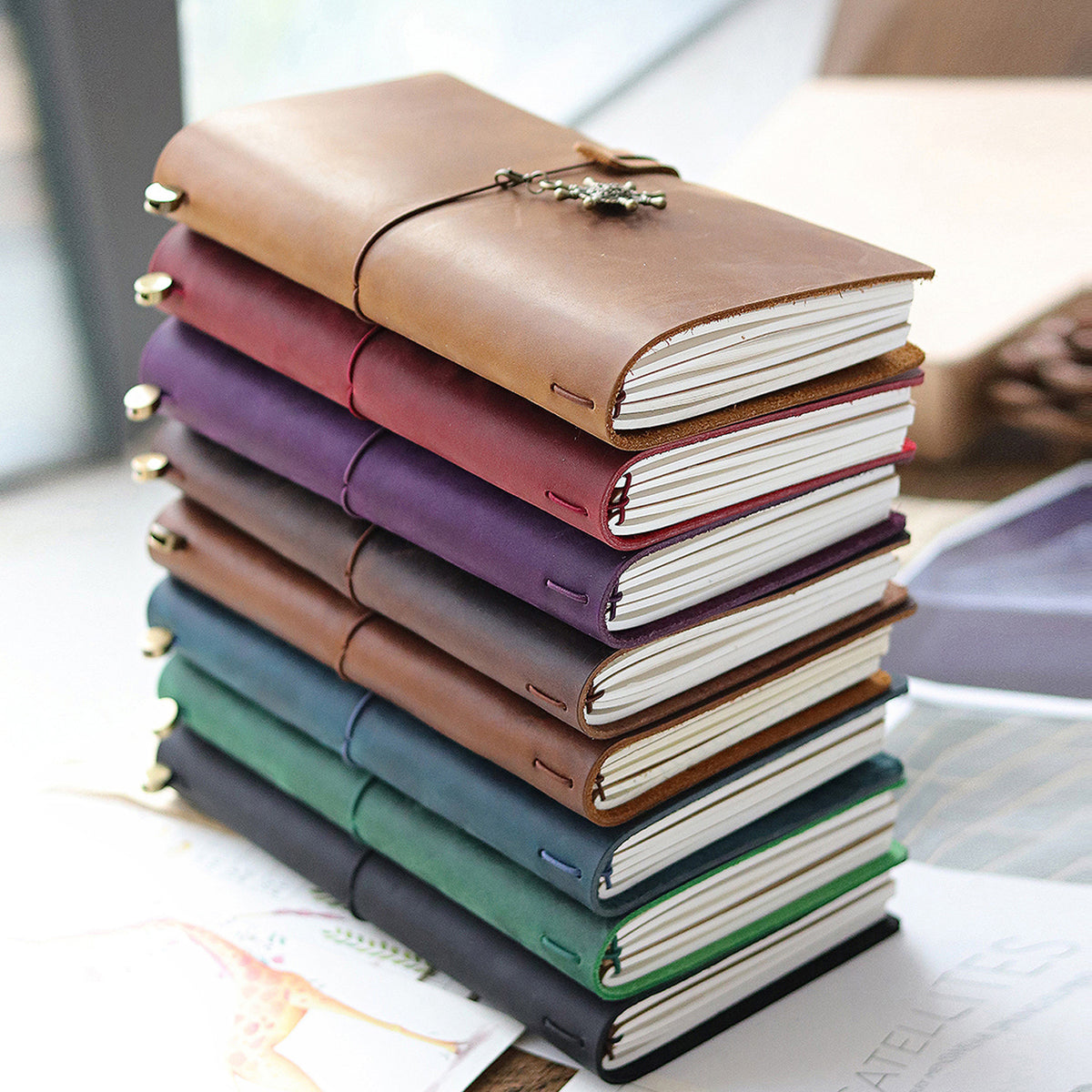Leather Traveler's Notebook Journal with Strap & Vintage Charm