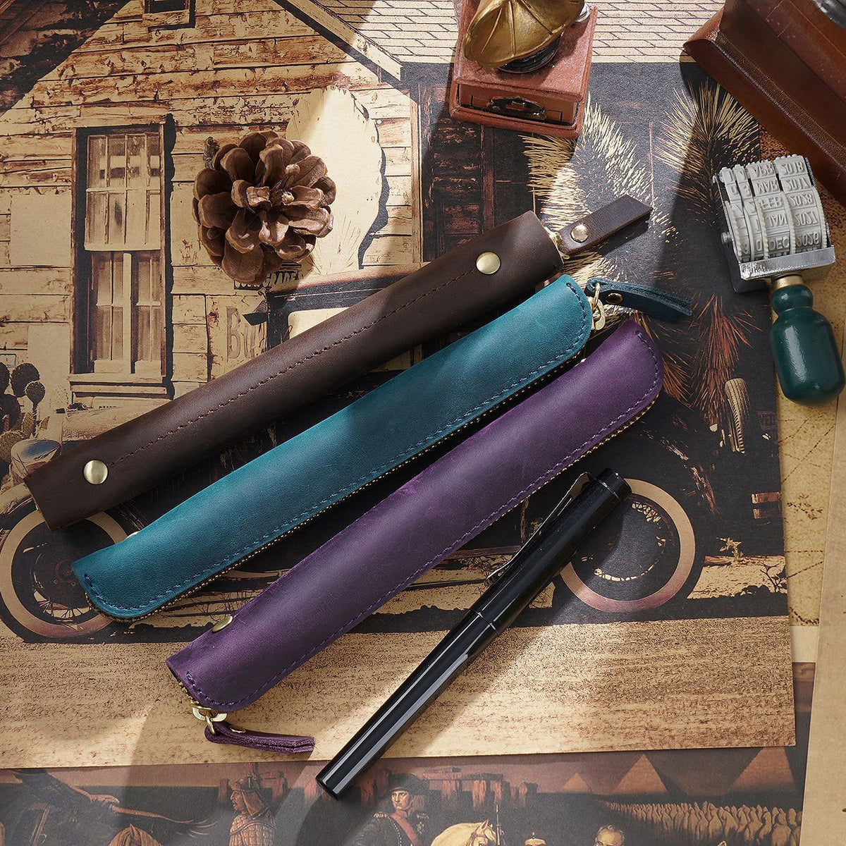 Single Pen -Leather Zipper Pen Case