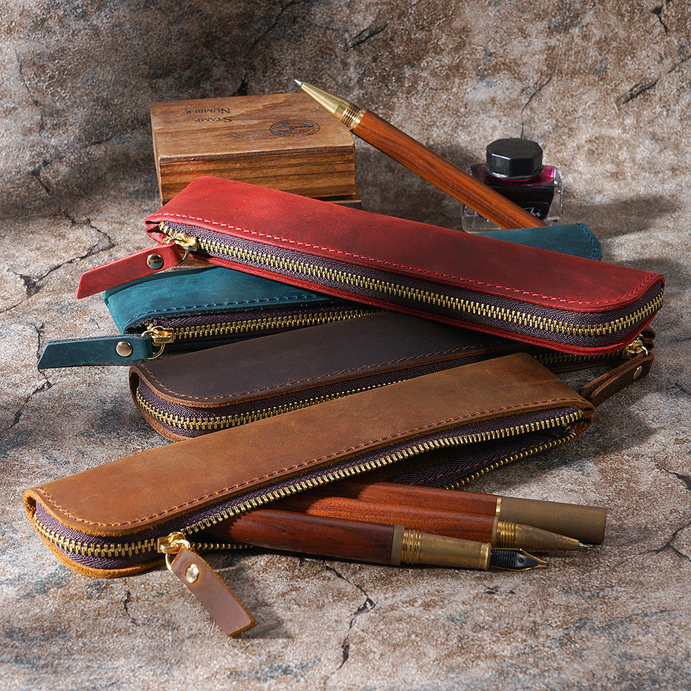 Leather Zipper Pencil Case | Slim & Lightweight Pen Pouch