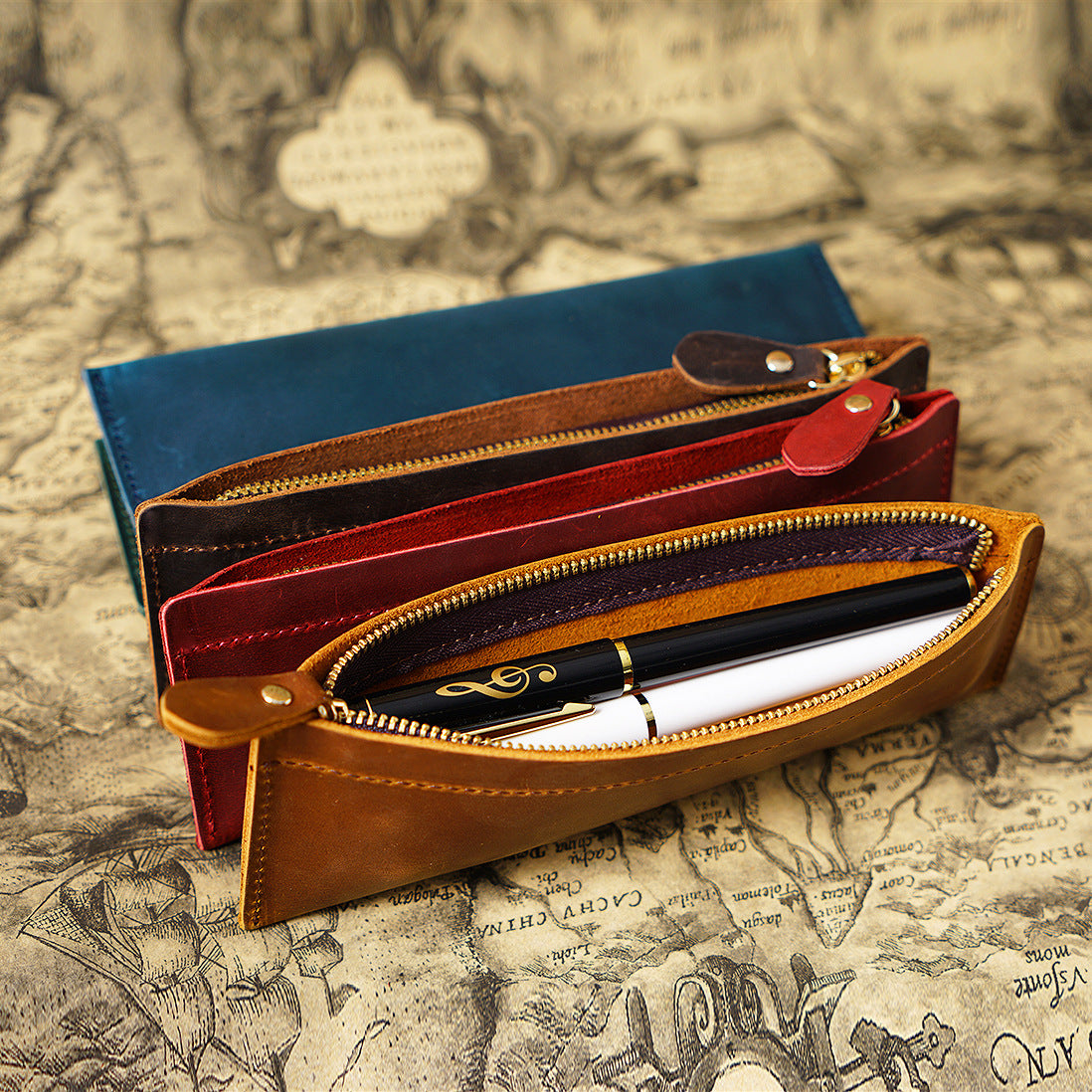 Leather Zipper Pencil Case