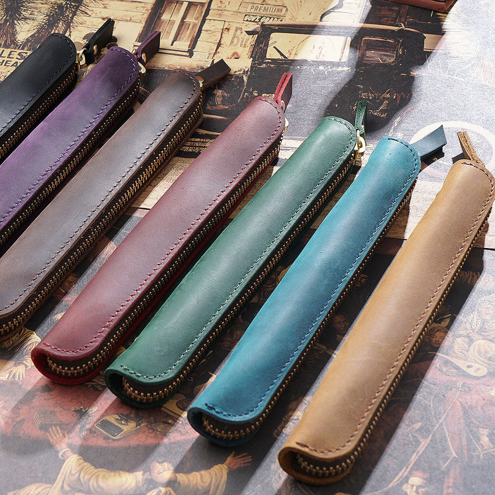 Single Pen -Leather Zipper Pen Case