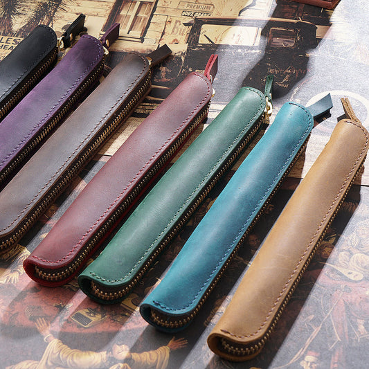 Single Pen -Leather Zipper Pen Case