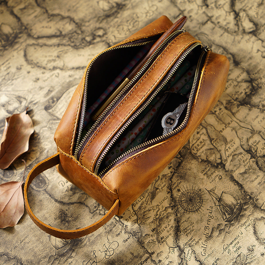 Double Down – Leather Dual-Zip Pencil Case