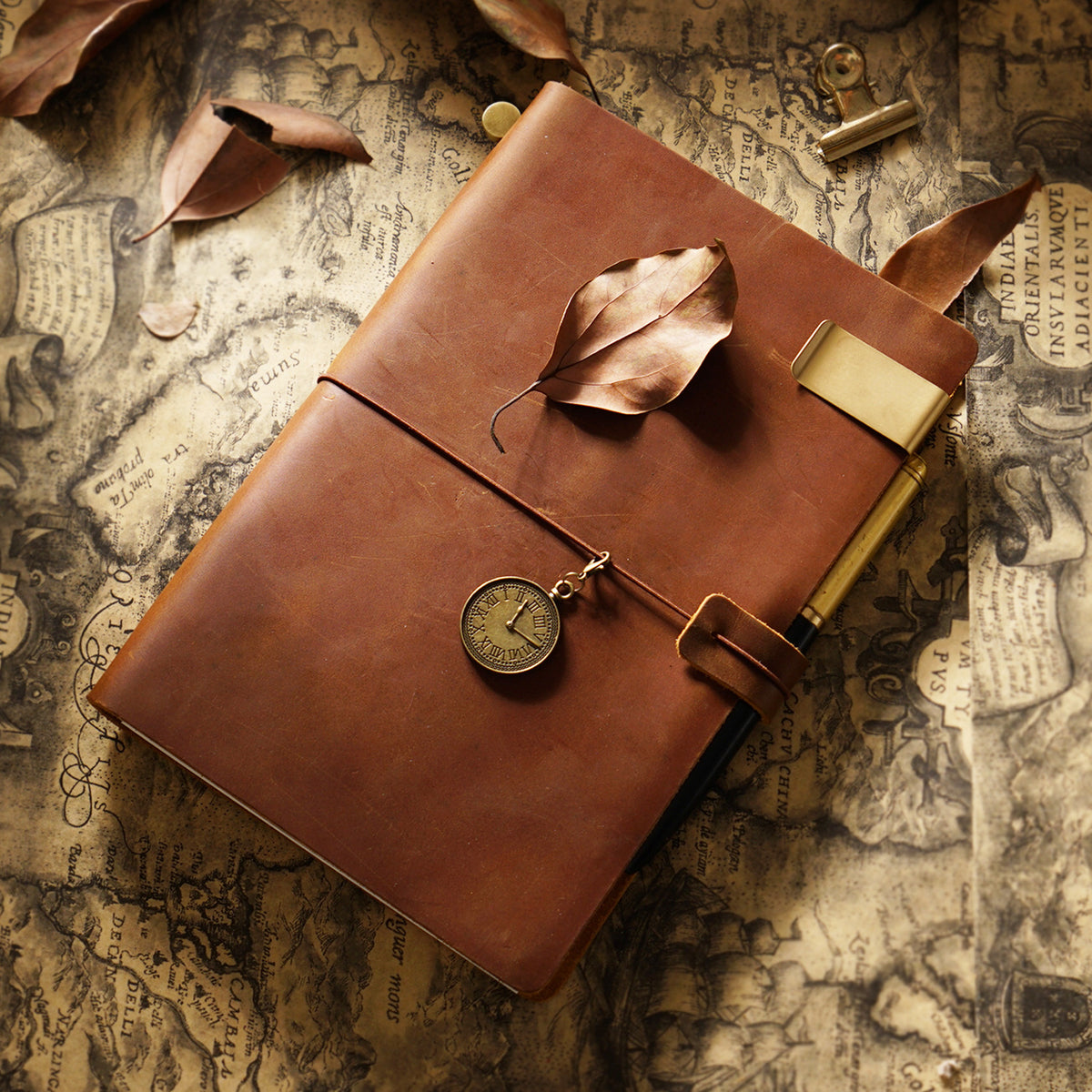 Leather Traveler's Notebook Journal with Strap & Vintage Charm