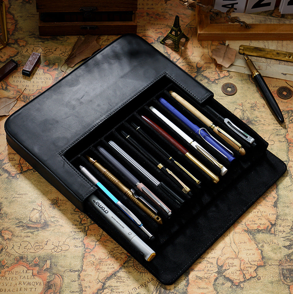Slide & Snap —  Leather 12-Slot Pen Case