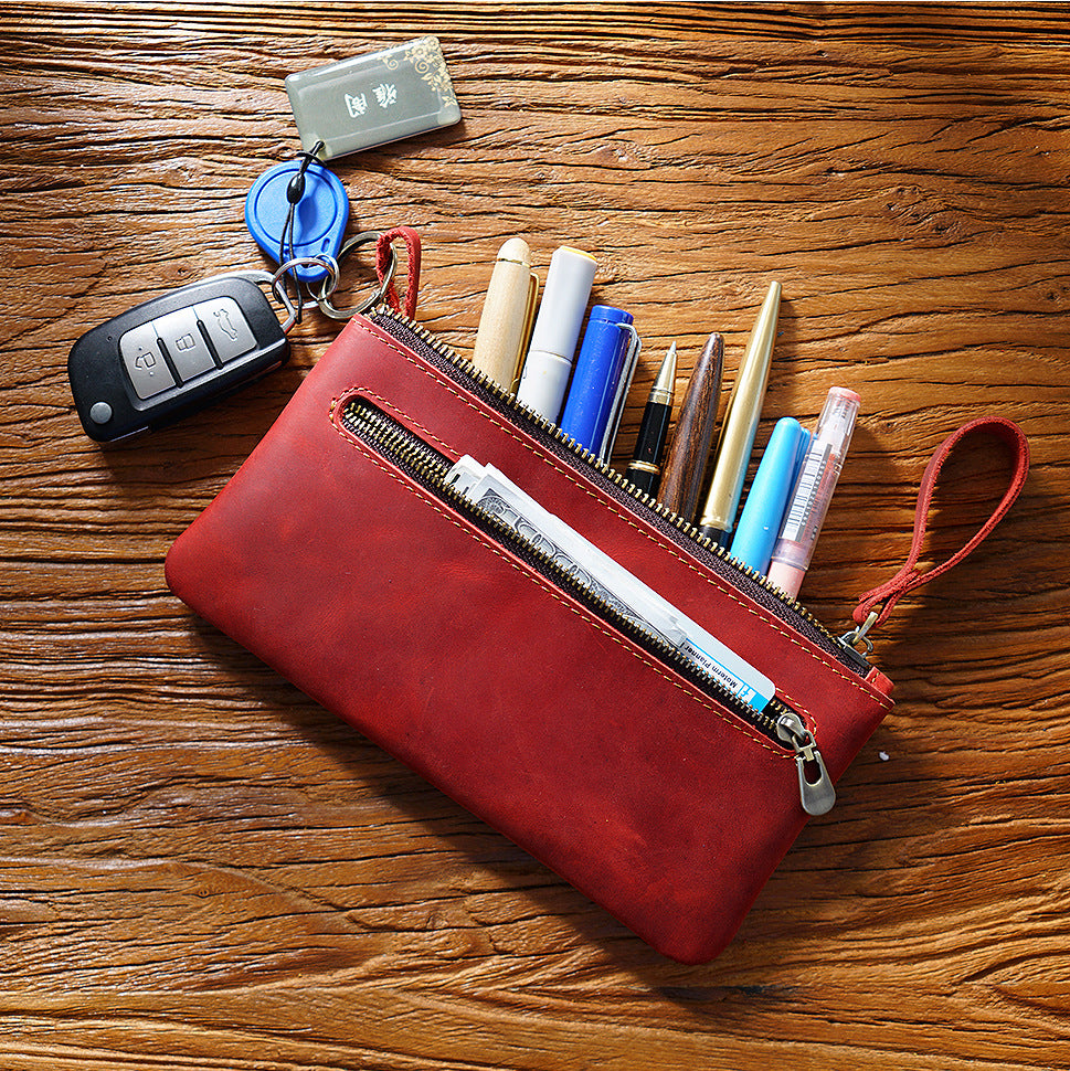 Leather Portable Zipper Pencil Case & Organizer Pouch