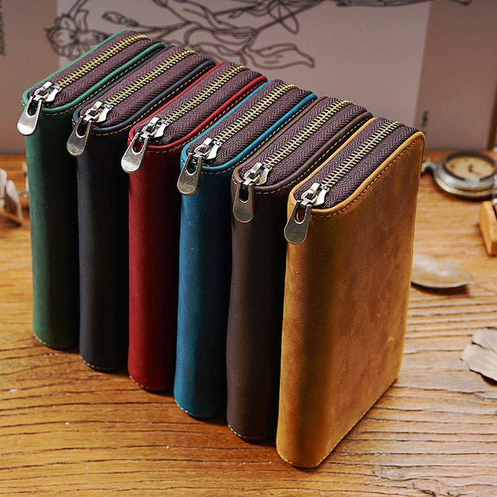 Leather 3-Pen Slot Zipper Pencil Case