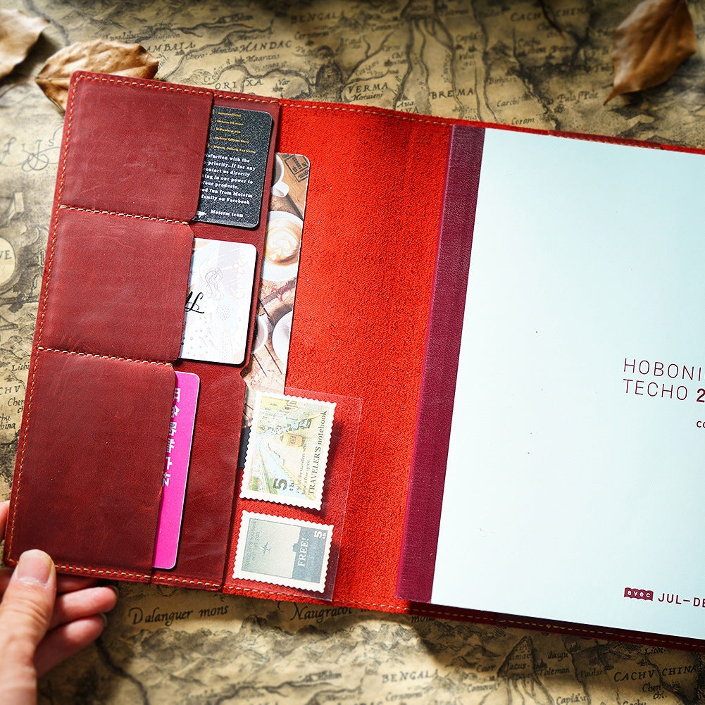 Top-Layer Cowhide Leather A5 Notebook with Snap Closure