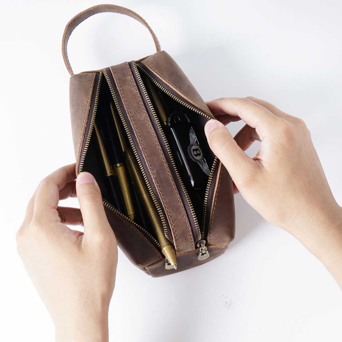 Double Down – Leather Dual-Zip Pencil Case