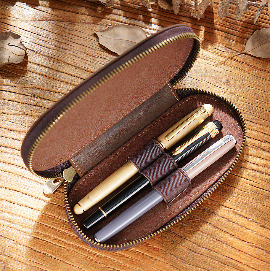 3-Slot Oval -Leather Pencil Case