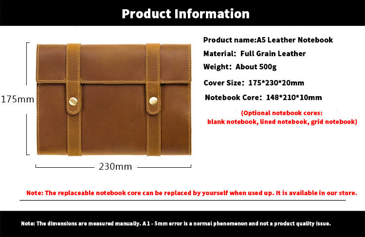 Fold & Tell – Triple-Fold Leather A5 Notebook with Dual Snap Closure