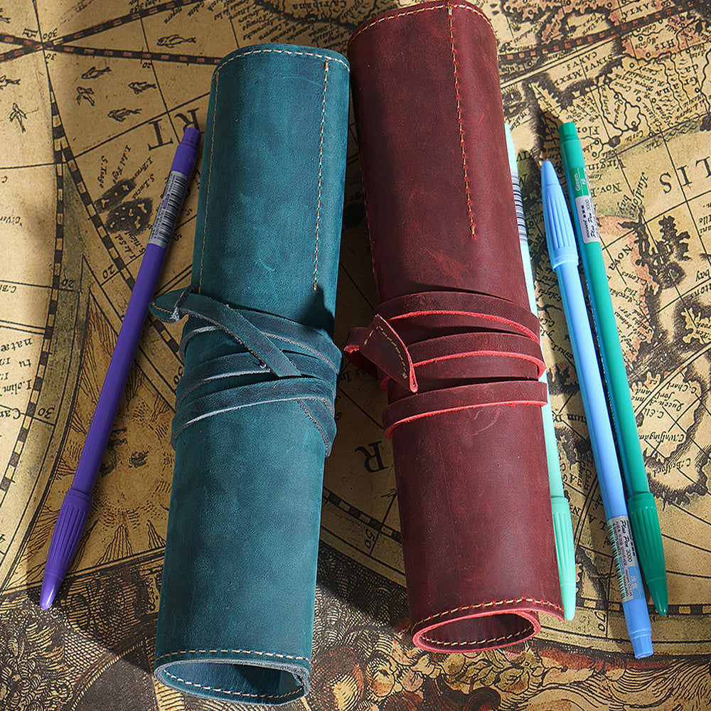 Leather 5-Pen Slot Roll-Up Pencil Case