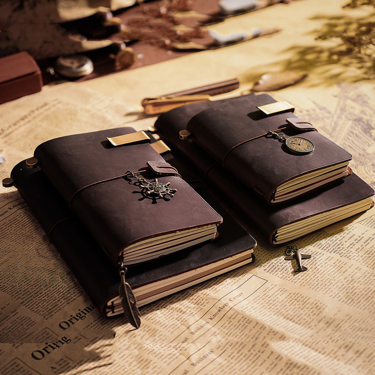 Leather Traveler's Notebook Journal with Strap & Vintage Charm