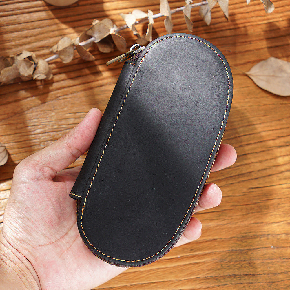 3-Slot Oval -Leather Pencil Case