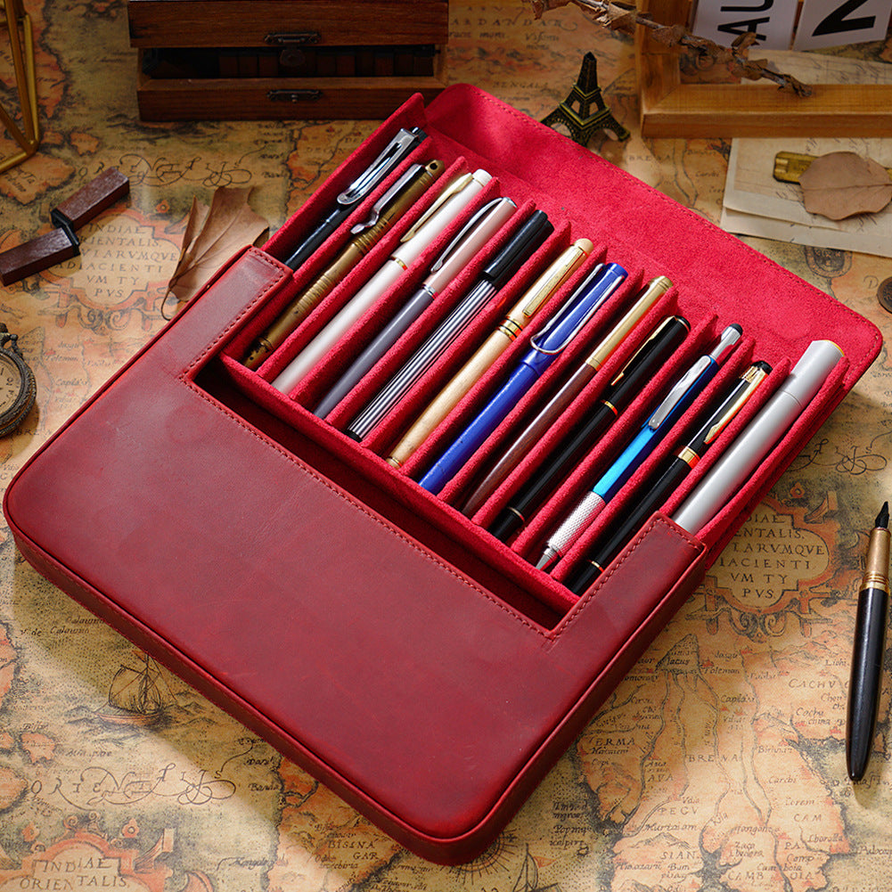 Slide & Snap —  Leather 12-Slot Pen Case