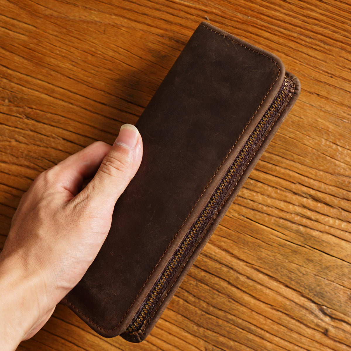 11 Pen Slots-Leather Pencil Case Zipper