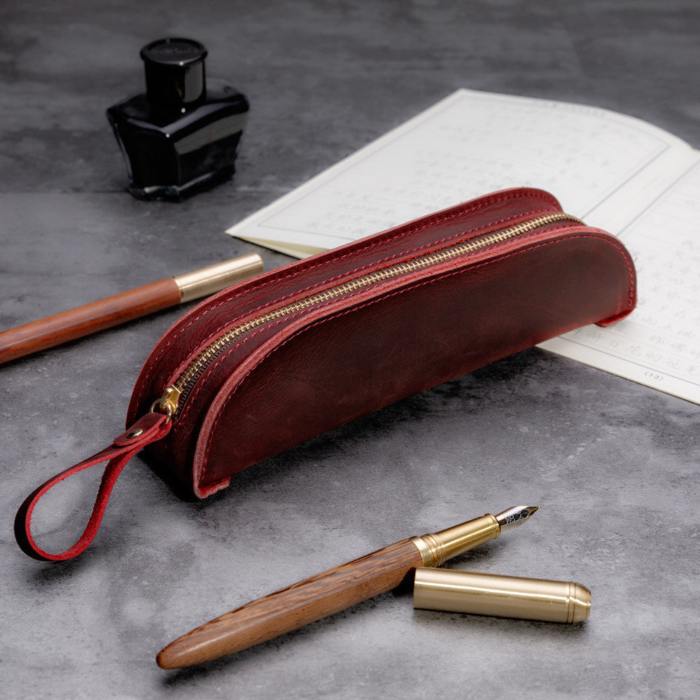 Slim & Stacked — Genuine Leather Zipper Pencil Case with Large Capacity
