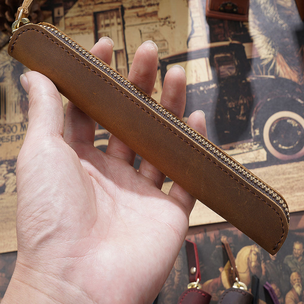 Single Pen -Leather Zipper Pen Case