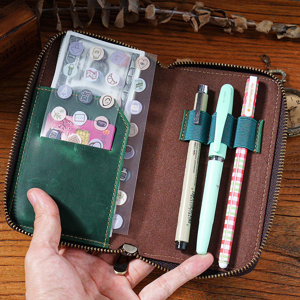 Leather 3-Pen Slot Zipper Pencil Case