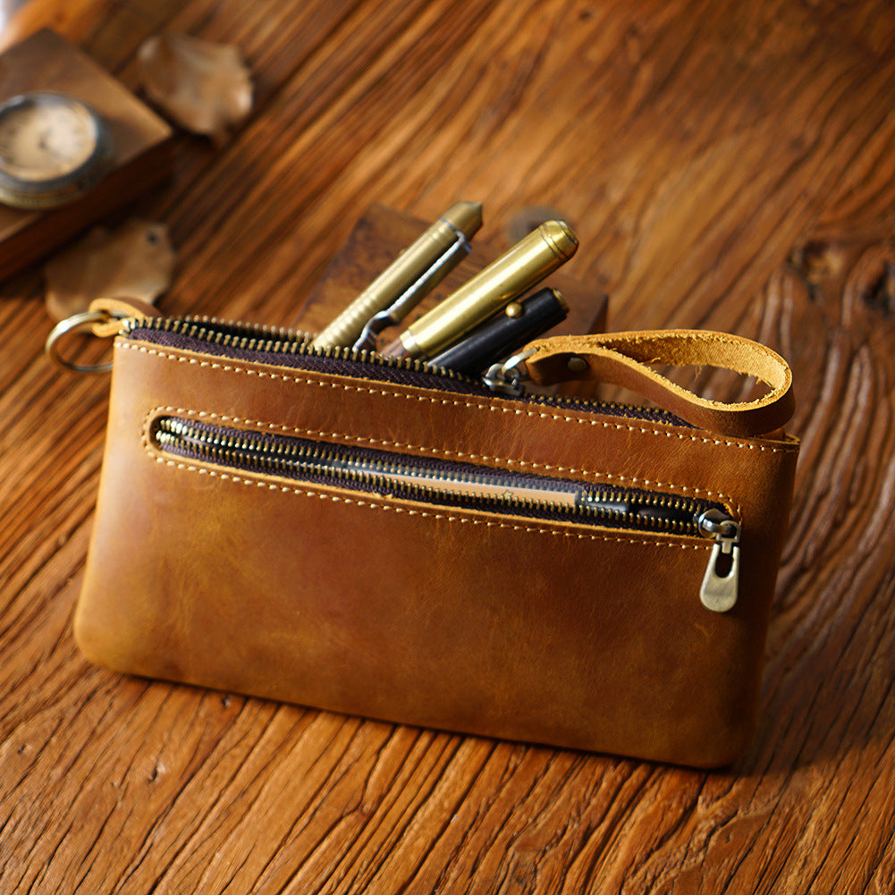 Leather Portable Zipper Pencil Case & Organizer Pouch