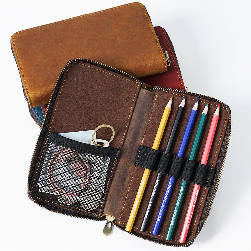 Desk Poet – Flat Leather Zipper Pencil Case