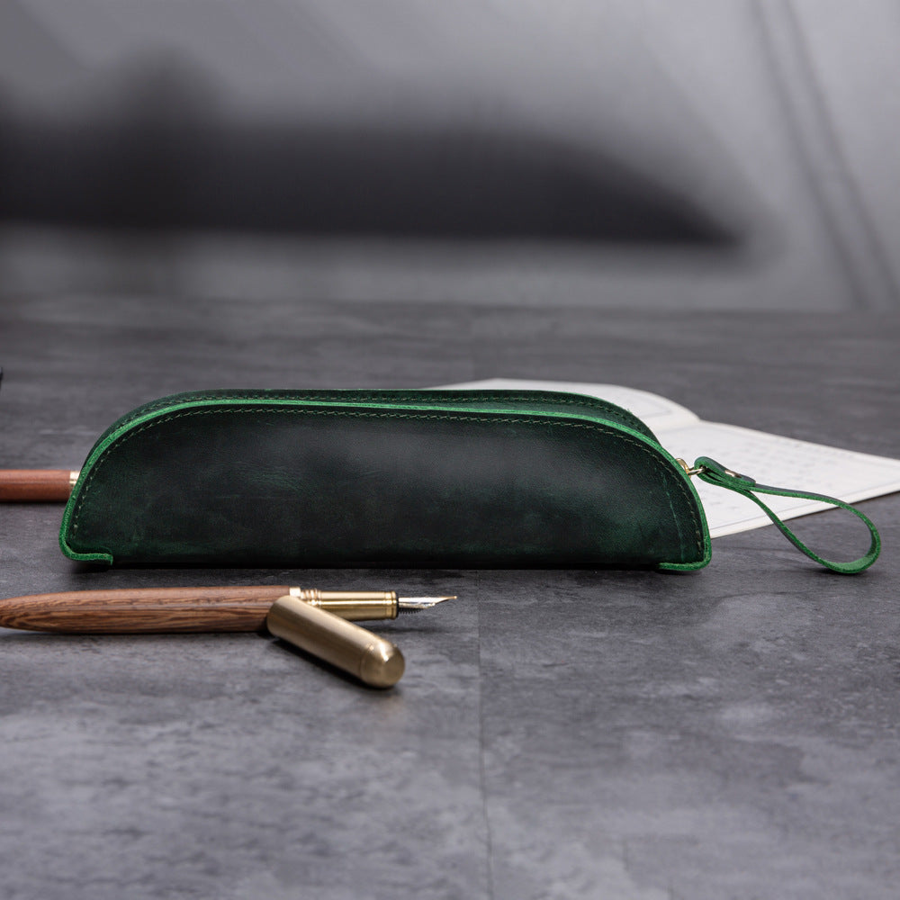 Slim & Stacked — Genuine Leather Zipper Pencil Case with Large Capacity