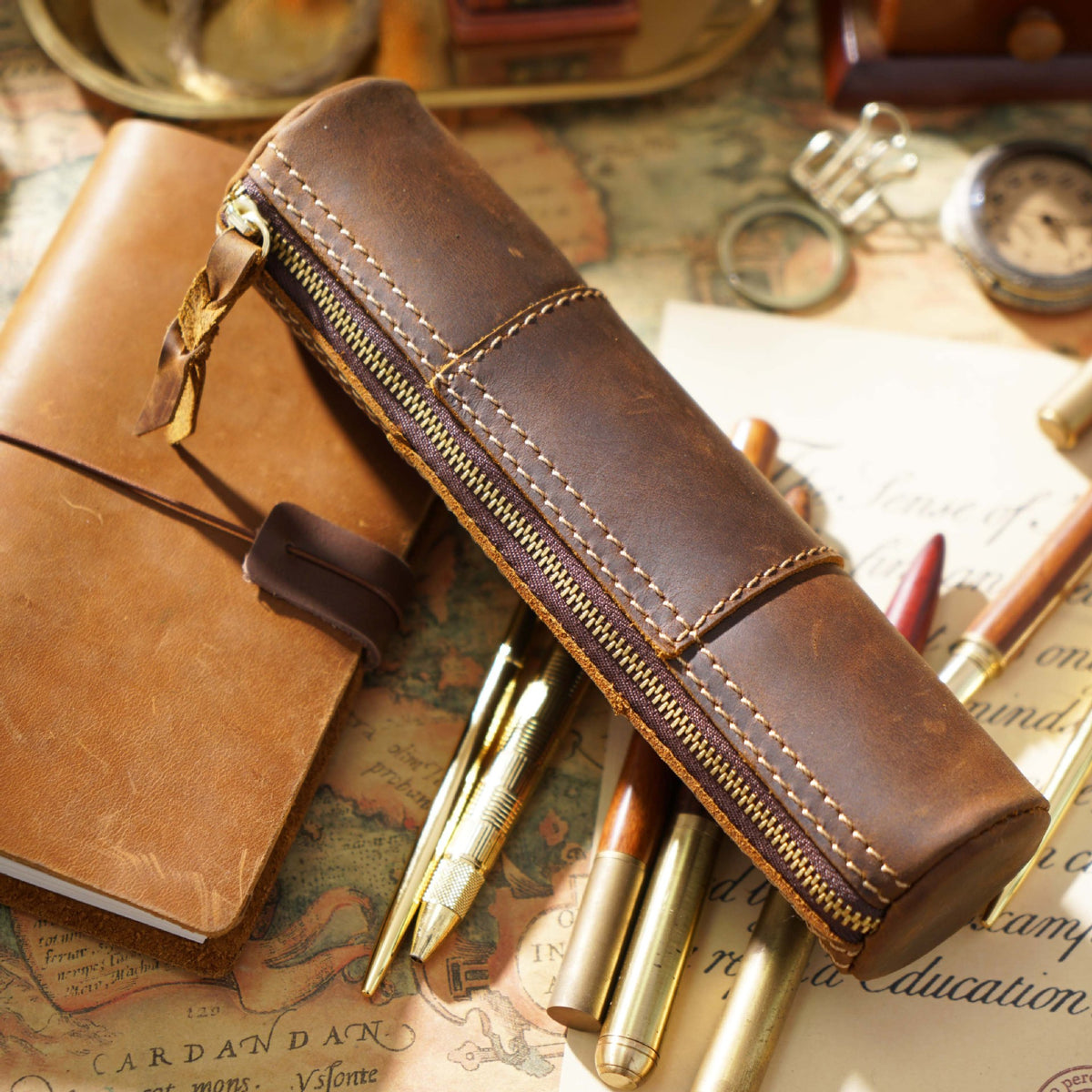 The Ink Well – Round Leather Pencil Case