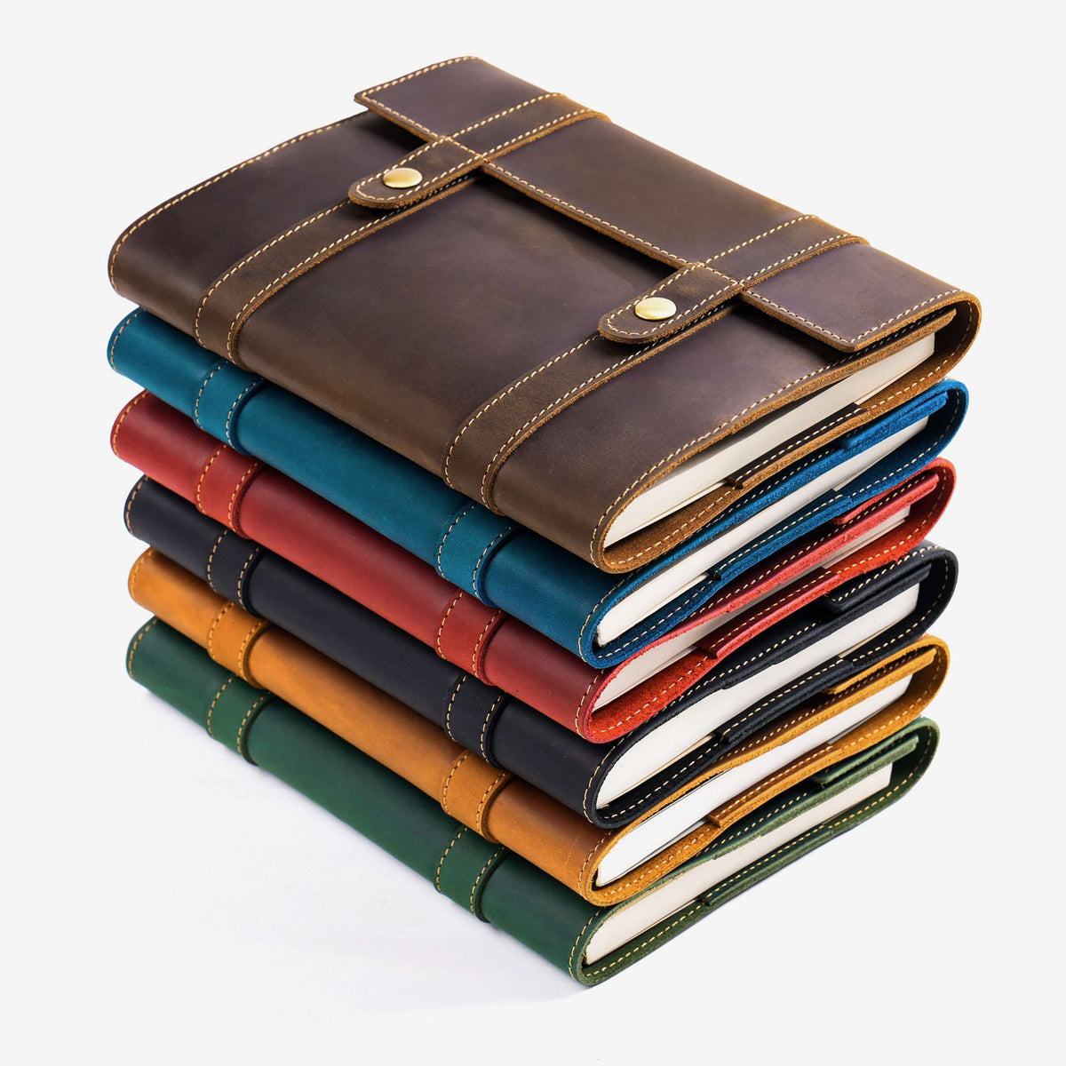 Fold & Tell – Triple-Fold Leather A5 Notebook with Dual Snap Closure