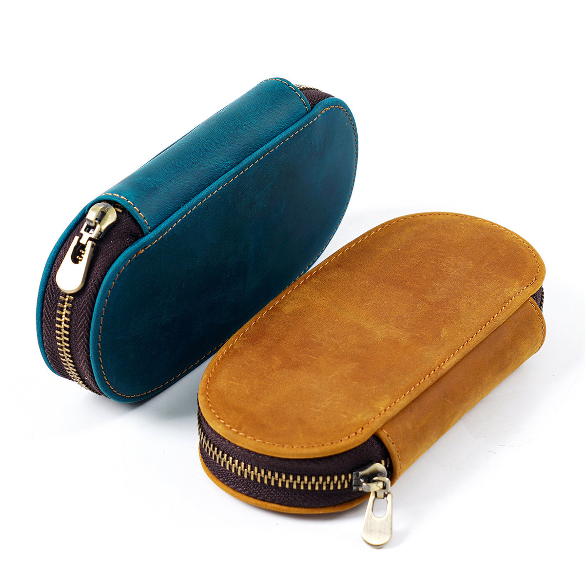 3-Slot Oval -Leather Pencil Case