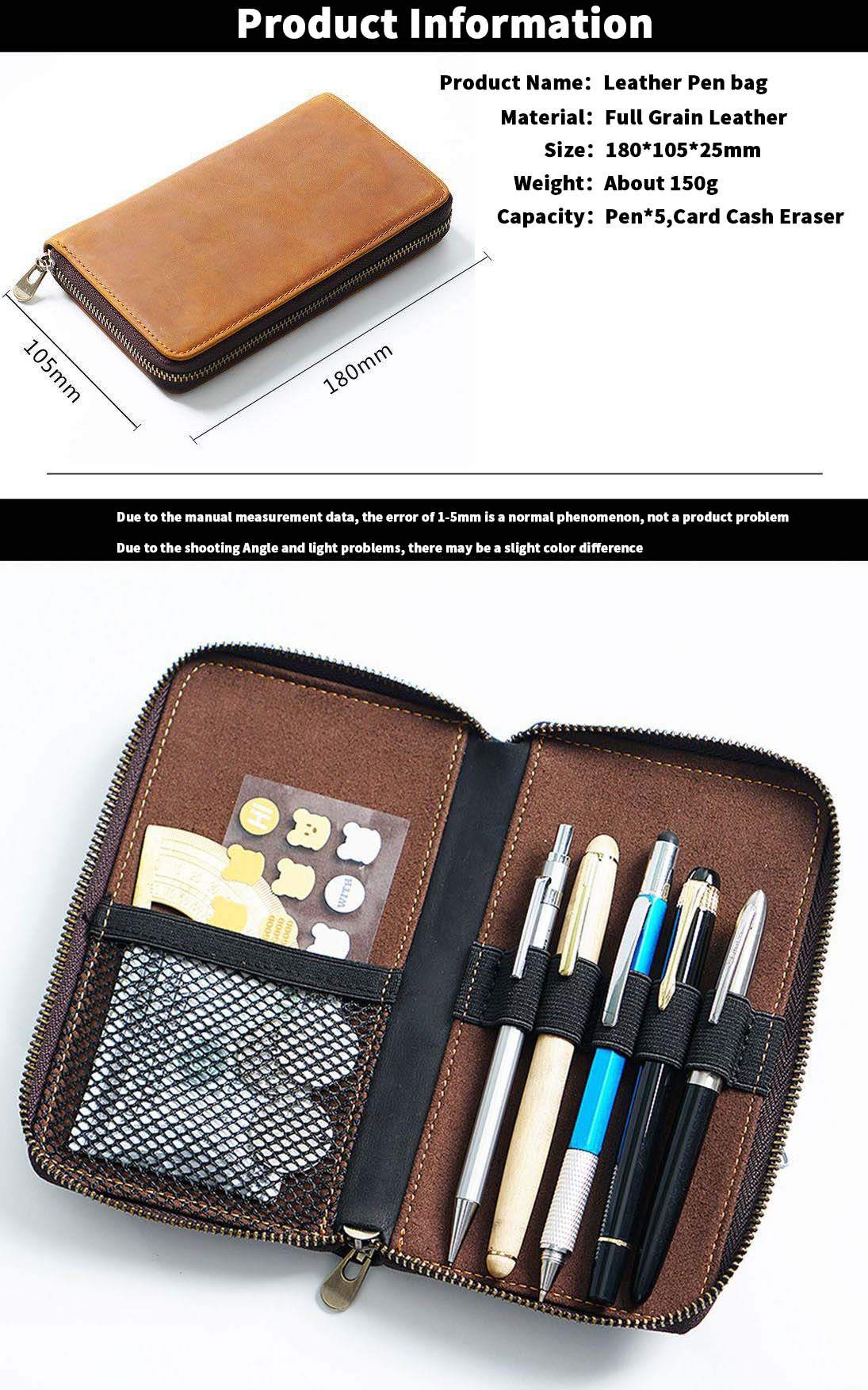 Desk Poet – Flat Leather Zipper Pencil Case