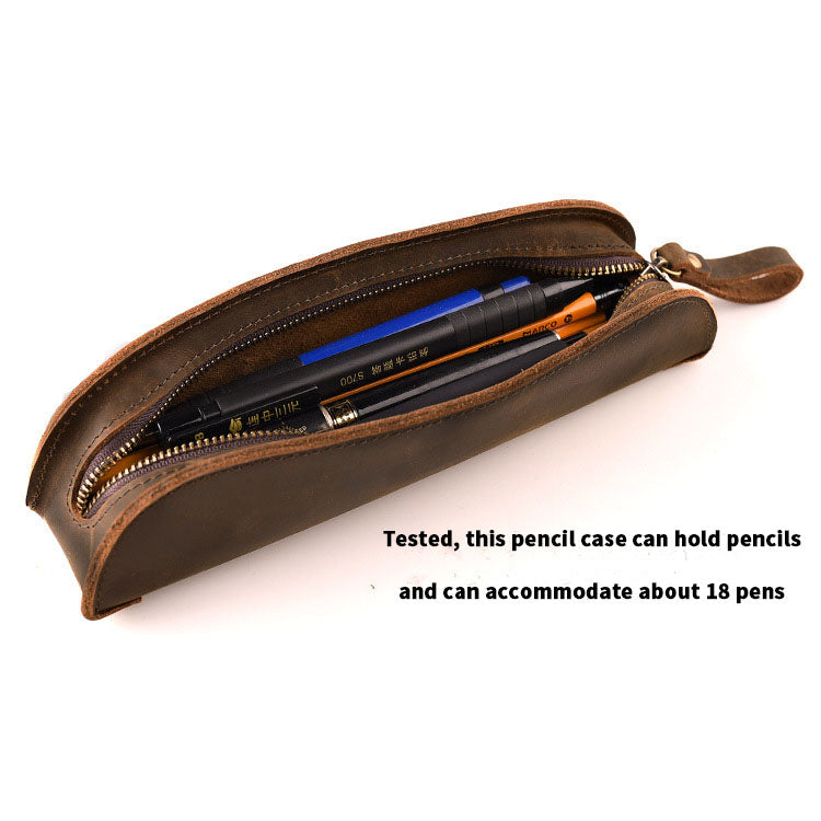 Slim & Stacked — Genuine Leather Zipper Pencil Case with Large Capacity