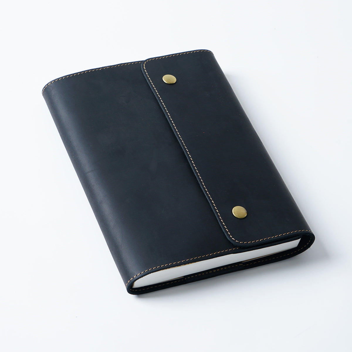 Top-Layer Cowhide Leather A5 Notebook with Snap Closure