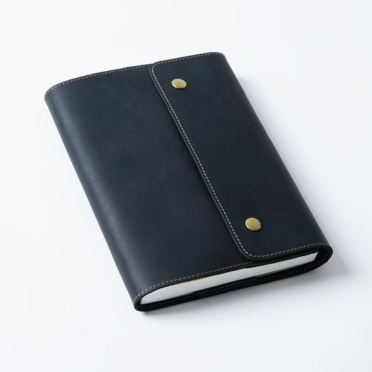 Top-Layer Cowhide Leather A5 Notebook with Snap Closure