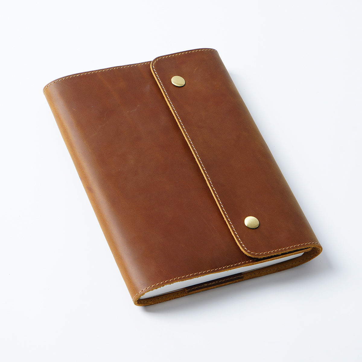 Top-Layer Cowhide Leather A5 Notebook with Snap Closure