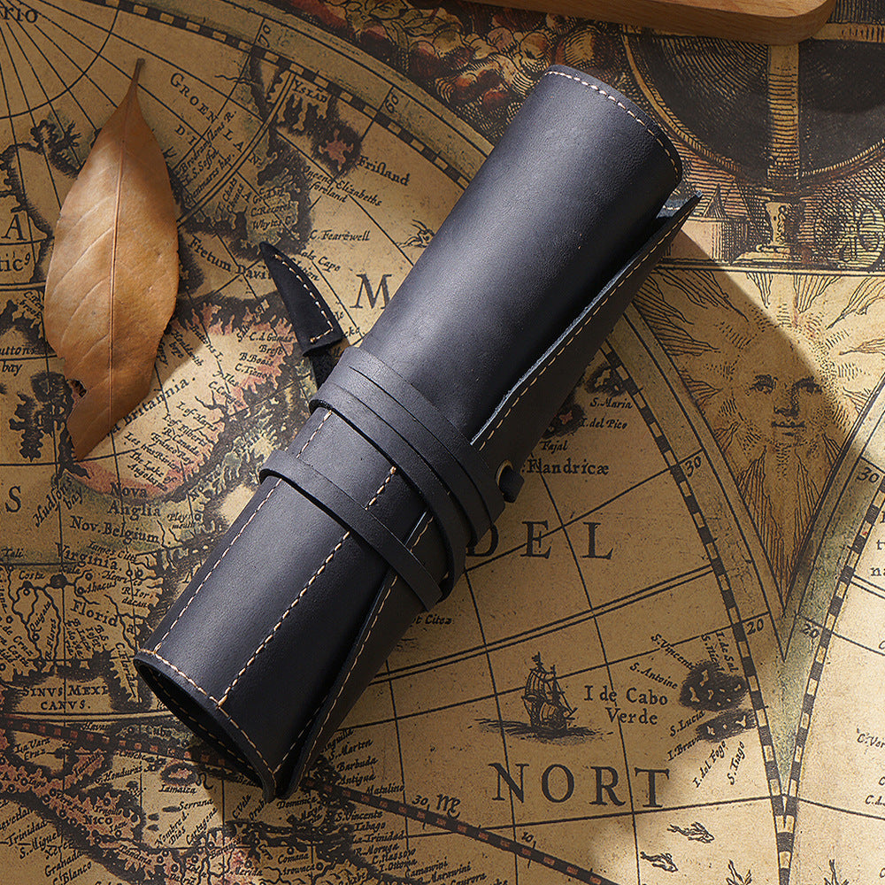 Leather 5-Pen Slot Roll-Up Pencil Case
