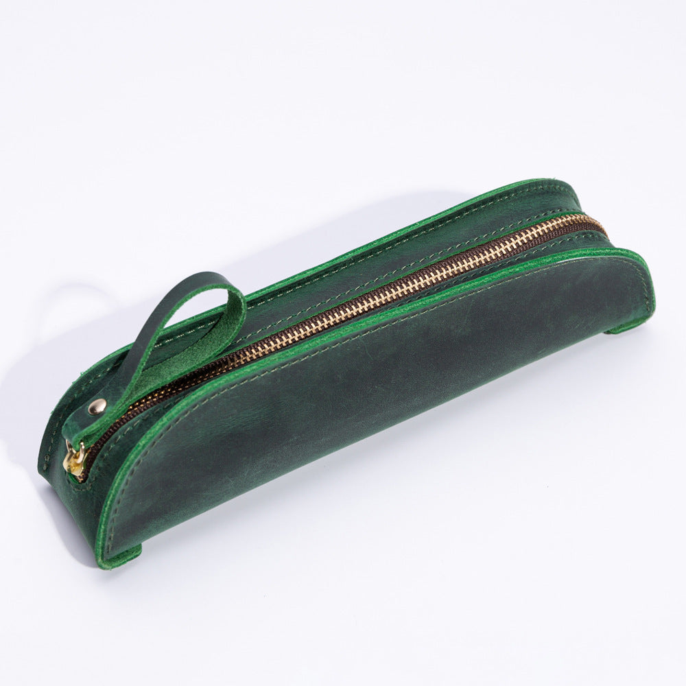 Slim & Stacked — Genuine Leather Zipper Pencil Case with Large Capacity
