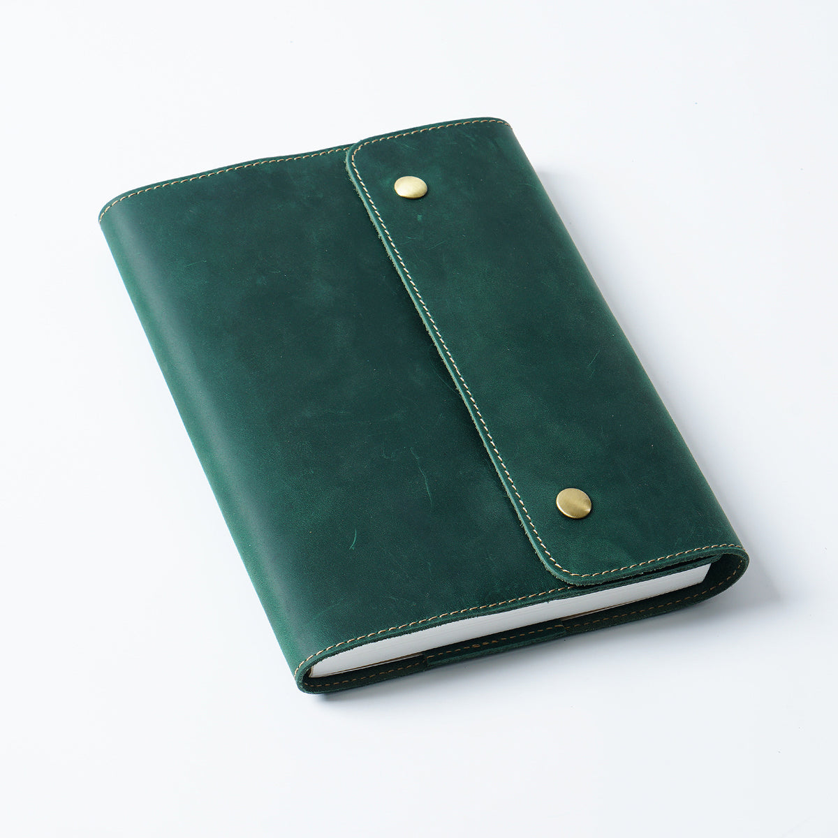 Top-Layer Cowhide Leather A5 Notebook with Snap Closure
