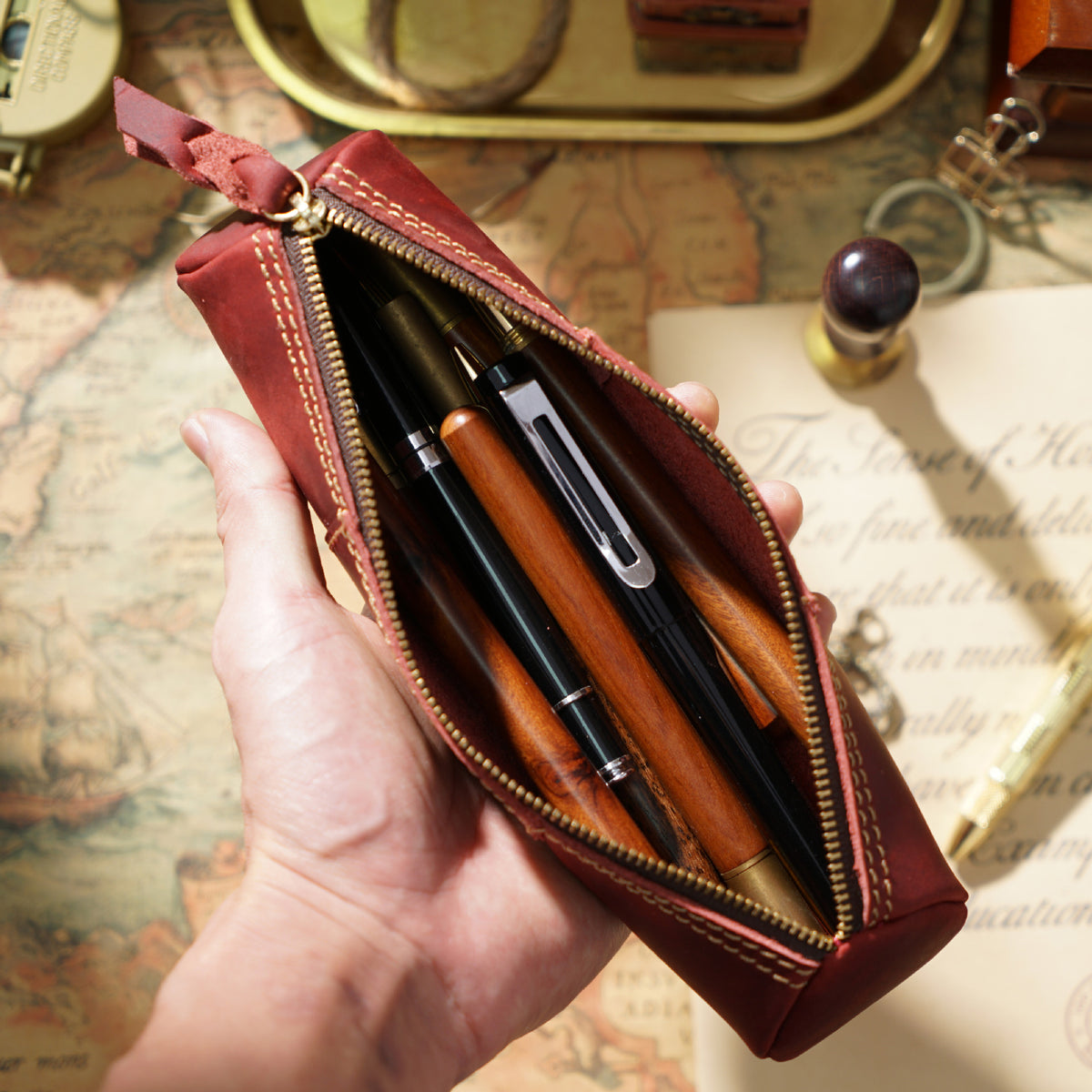 The Ink Well – Round Leather Pencil Case